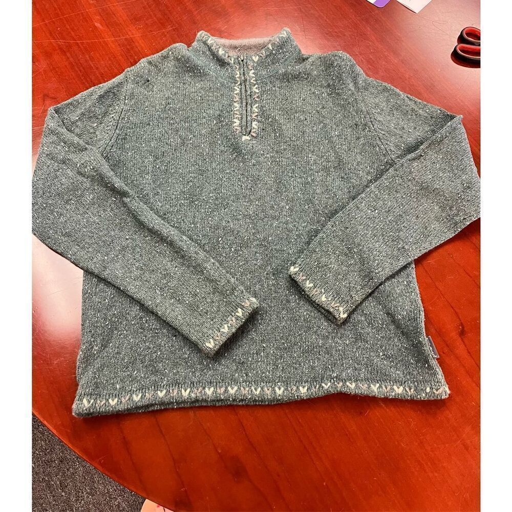 Woolrich Green Marled Knit Wool Blend Quarter Zip Sweater sz M EUC